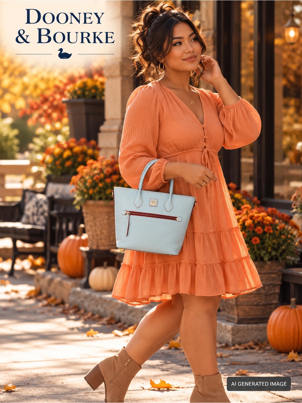 Dooney & Bourke Florentine Leather Tote Bag Pale Blue Red NWT ($498)